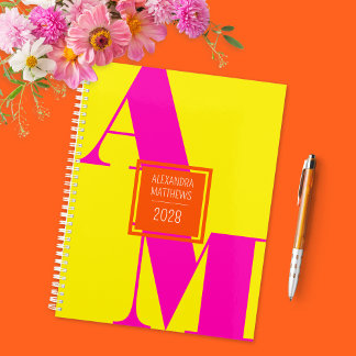 Agenda Personalizado rosa amarillo colorido Año Monograma