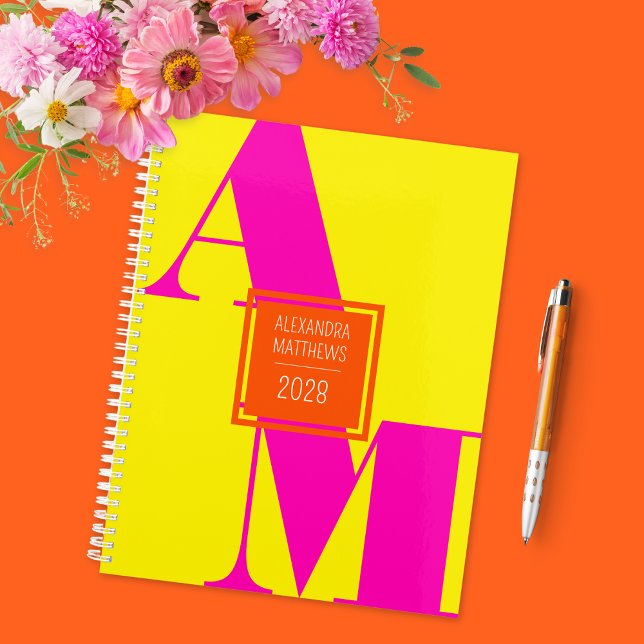 Agenda Personalizado rosa amarillo colorido Año Monograma (Subido por el creador)