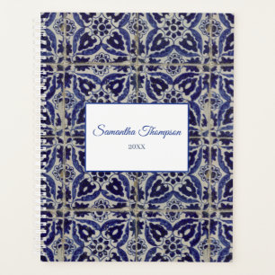 Agenda Personalizado Rustic Italiano Azulejo Azul Geométr