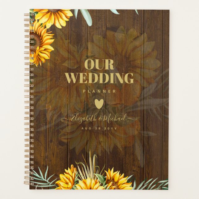 Agenda Personalizado Rustic Sunflowers Pampas Grass Boda (Anverso)