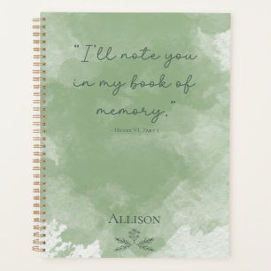 Agenda Personalizado Sencillo Verde Elegante Acuarela Flo