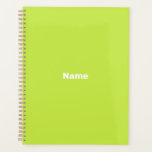 Agenda personalizado verde limón minimalista monograma no<br><div class="desc">Año de personalizado verde lima minimalista,  texto,  nombre,  monograma,  iniciales personalizadas Planner. Texto blanco personalizado sobre fondo de color lime verde claro y sólido.</div>