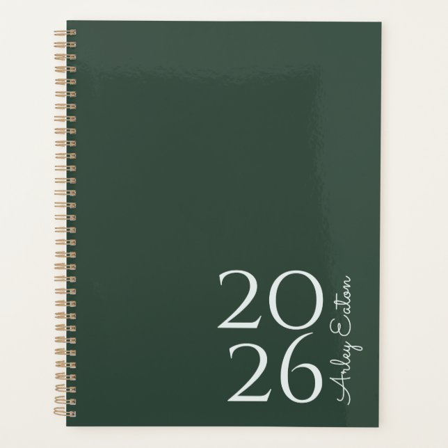 Agenda Personalizado verde oscuro minimalista mensual (Anverso)