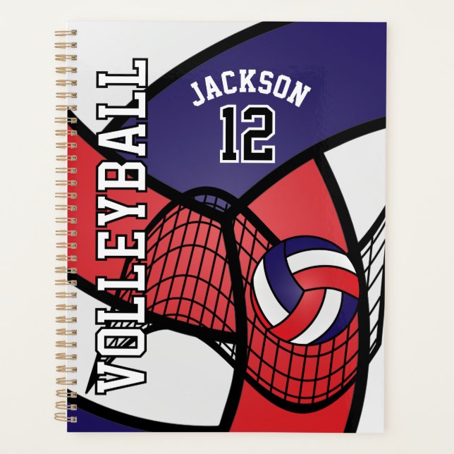 Agenda Personalizado - Voleibol en rojo, blanco y azul ma (Anverso)