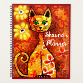 Agenda Personalizado Whimsical Retro Kitty Cat Naranja Re