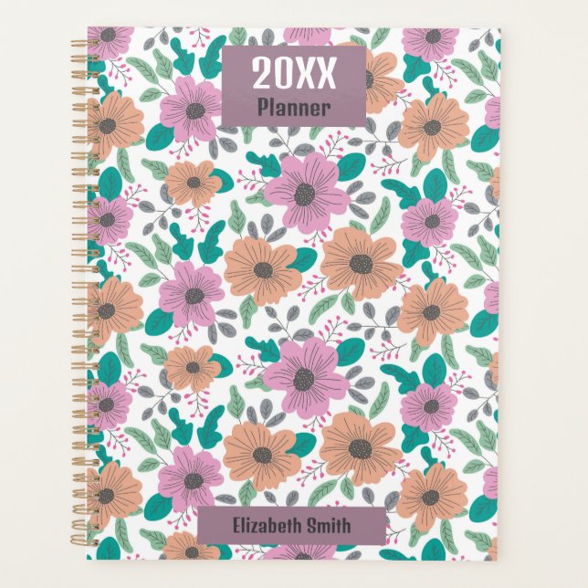 Agenda Personalized Big Bright Flowers Pattern 20XX (Anverso)
