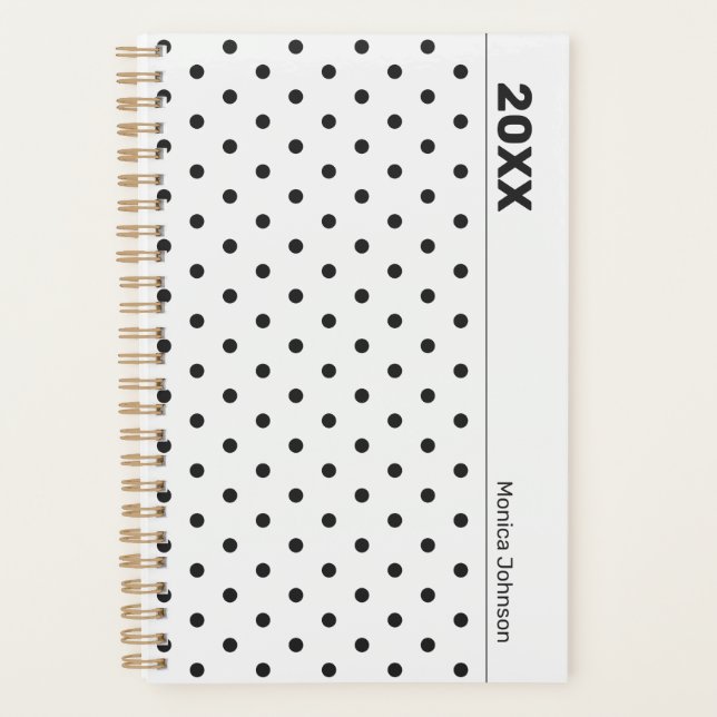 Agenda Personalized Black and White Polka Dot Planner (Anverso)