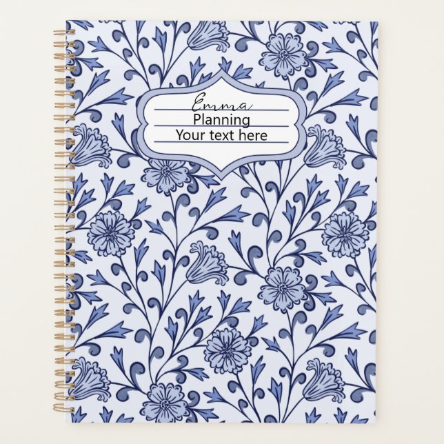 Agenda Personalized Blue Floral Planner Notebook (Anverso)
