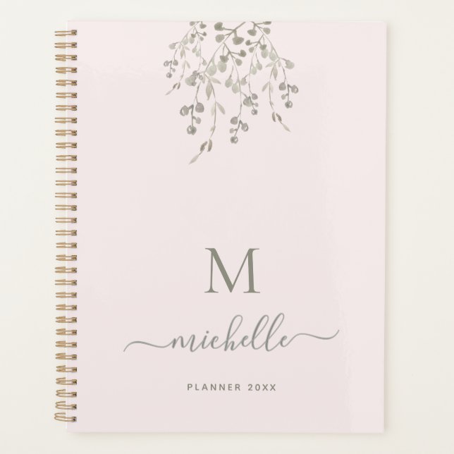 Agenda Personalized Botanical Watercolor Monogram Pink (Anverso)