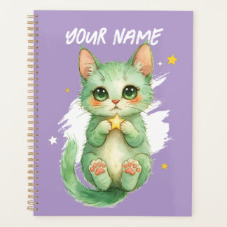 Agenda Personalized Cute Green Kitty Cat Planner