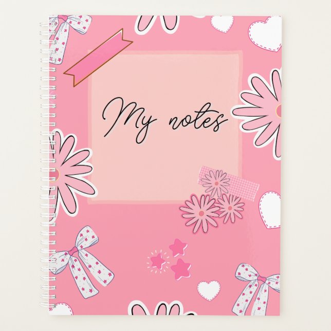 Agenda Personalized Cute Pink, Aesthetic “My Notes”  (Anverso)