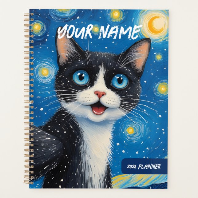 Agenda Personalized Dreamy Moon Cat Starry Night Planner (Anverso)