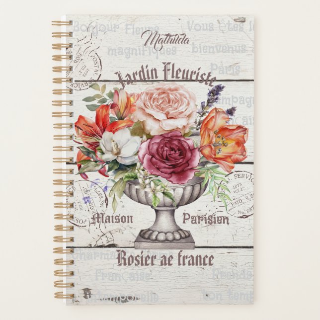 Agenda Personalized floral Decorative rustic wood French (Anverso)