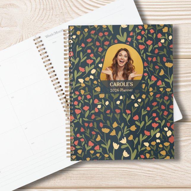 Agenda Personalized Floral Planner – Weekly & Monthly (Personalized Photo Monthly Weekly Planner)