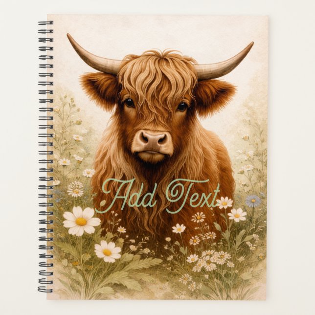 Agenda Personalized Highland Cow Elegant White Floral  (Anverso)