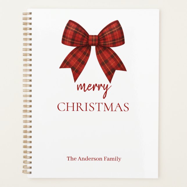 Agenda Personalized Merry Christmas | Red Plaid Bow (Anverso)