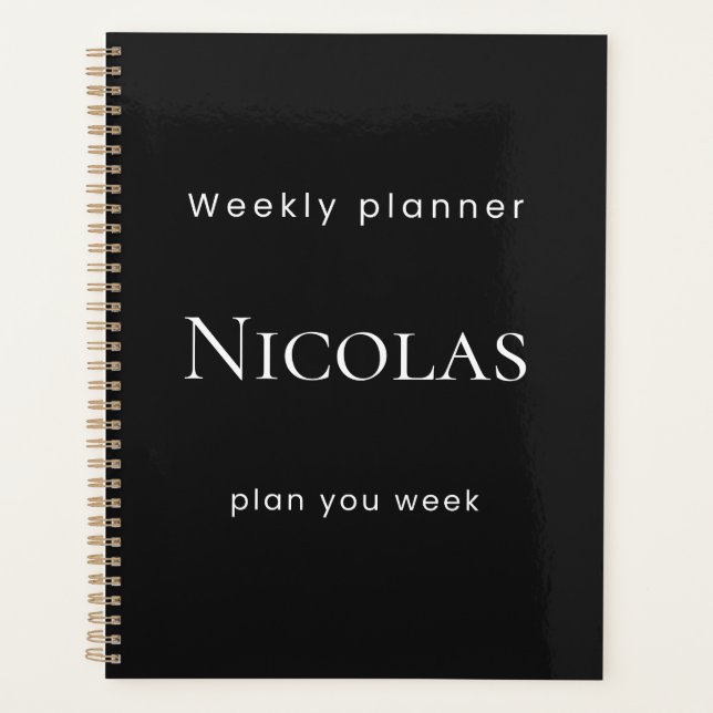 Agenda Personalized Minimal Black Weekly Planner (Anverso)