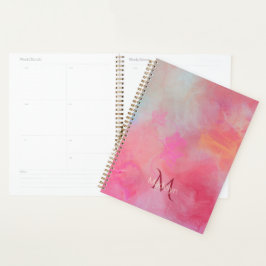 Agenda Personalized Name + Monogram Pink Watercolor Ink