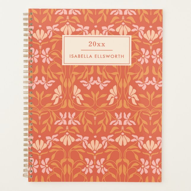 Agenda Personalized Name Retro Orange Botanical  (Anverso)