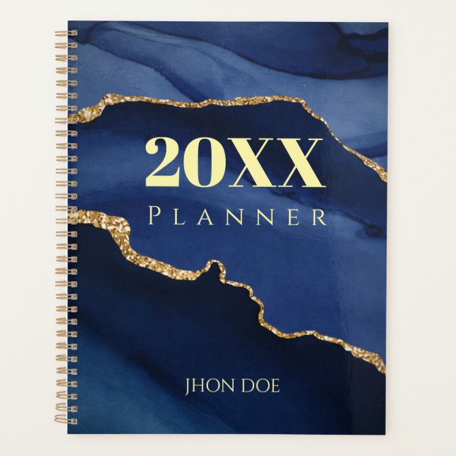 Agenda Personalized Navy Blue Gold Agate Geode Monogram  (Anverso)
