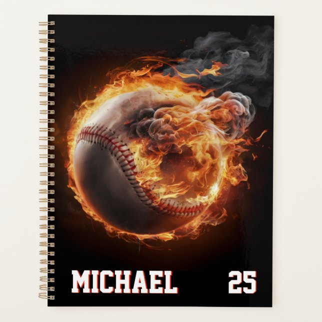 Agenda Personalized Number and Name Baseball Ball on Fire (Anverso)