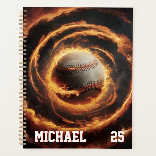 Agenda Personalized Number and Name Baseball Ball on Fire (Anverso)