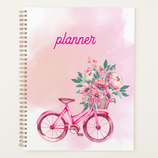 Agenda Personalized Pink Floral Bicycle Weekly Planner (Anverso)
