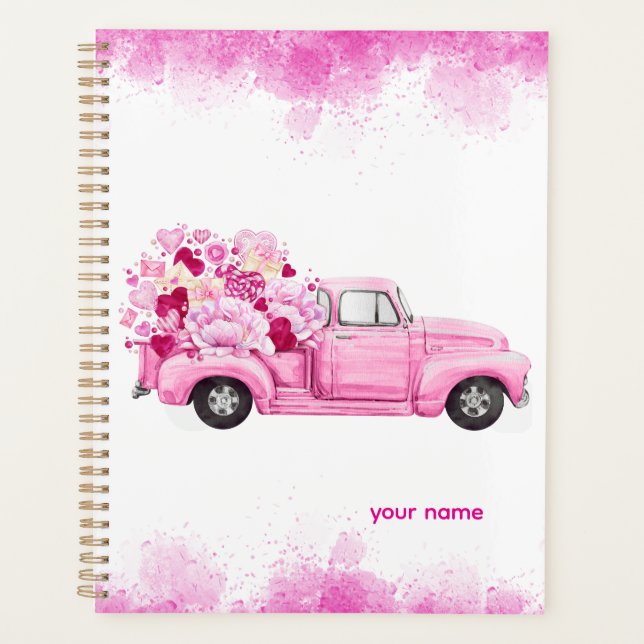Agenda Personalized Pink Floral Truck Planner (Anverso)