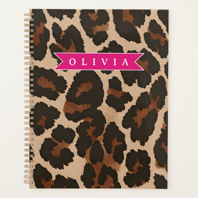 Agenda Personalized Pink Leopard Print Chic Animal Print (Anverso)