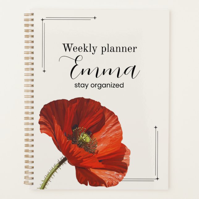 Agenda Personalized Poppy Weekly Planner Aesthetic Floral (Anverso)