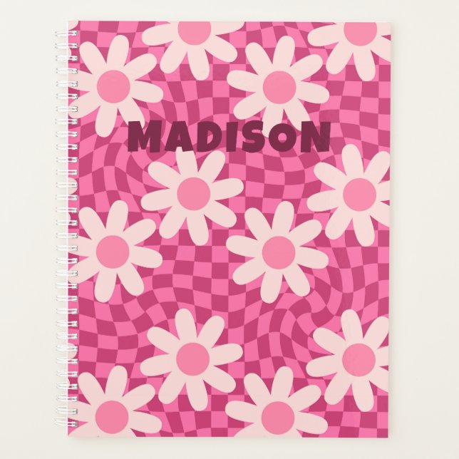 Agenda Personalized Retro Groovy Pink Daisy Flower Hippie (Anverso)