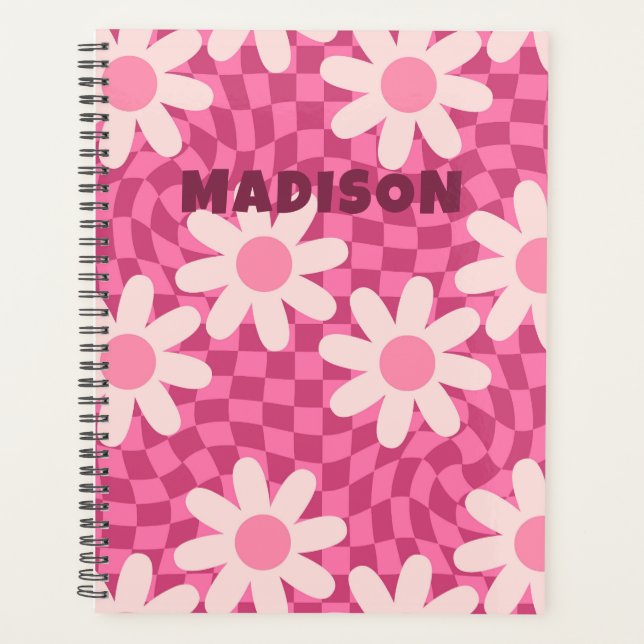Agenda Personalized Retro Groovy Pink Daisy Flower Hippie (Anverso)