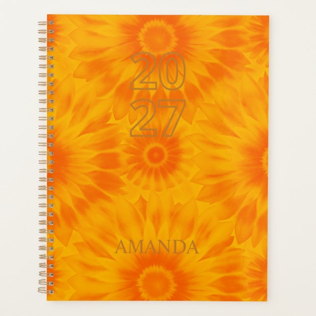 Agenda Personalized Vibrant Sunflower Orange Tie-Dye Art (Anverso)