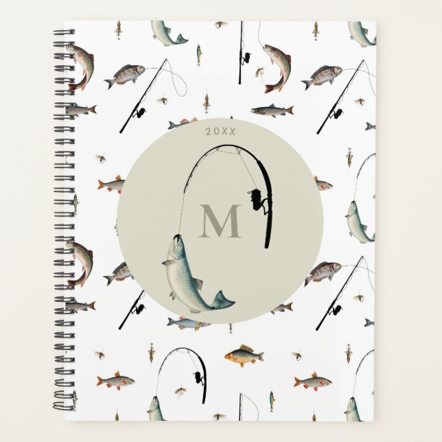 Agenda Pesca Pesca Rod & Reel Fish Tema Pescador Monogram (Anverso)