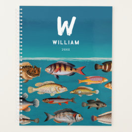 Agenda Pescado colorido monogramado bajo el océano azul