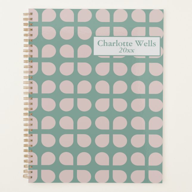 Agenda Pétalos Retro Sage Pastel Mid Century Personalizad (Anverso)