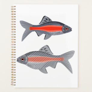 Agenda Pez Barbo Tropical Rojo y Gris Acuático Exótico