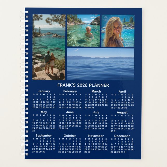 Agenda Photo Collage Navy and White 2026 Calendar (Anverso)