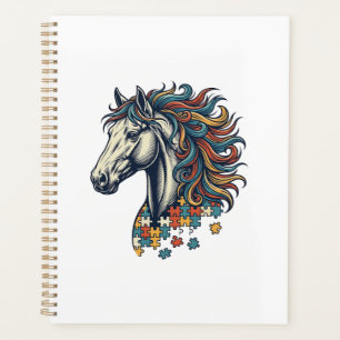 Agenda Pieza de rompecabezas de caballo colorido grabado 