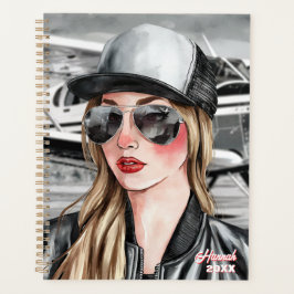 Agenda Piloto femenino y lentes de sol Navidades del avió