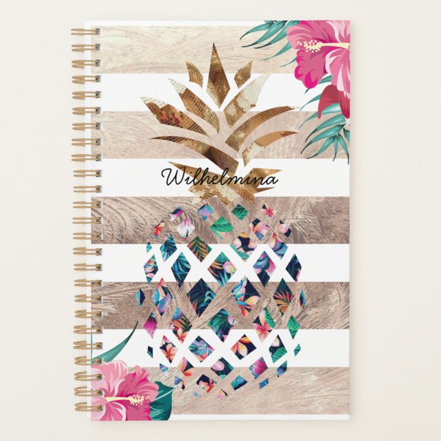 Agenda Piña floral rayada Monograma (Anverso)