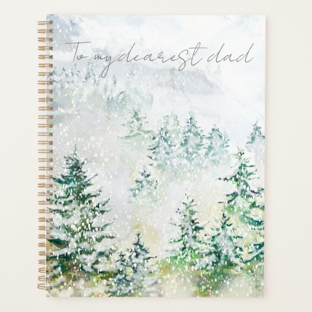 Agenda pinar nevado después de la puesta de sol pintado a (Anverso)