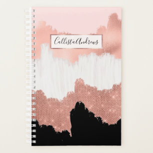 Agenda Pincel Rosa dorado rosado Purpurina giratorio mode