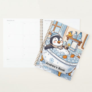 Agenda Pinguino Feliz de Dibujos Animados Bañándose | Per