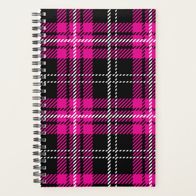 Agenda Pink and Black Plaid Planner Notebook (Anverso)