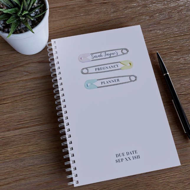 Agenda Pink Baby Girl Diaper Pins Pregner Planner (Just add your name to this cute pink pregnancy planner)