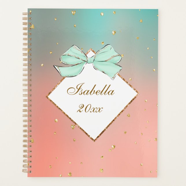 Agenda Pink & Blue Bow Personalized Planner (Anverso)