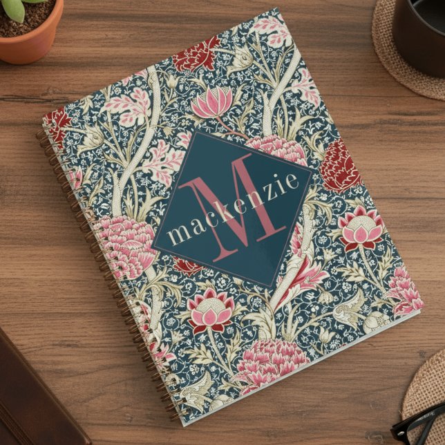 Agenda Pink Blue Floral William Morris Elegant Monogram (Subido por el creador)