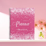 Agenda Pink blush glitter name appointment 2024<br><div class="desc">Pink background,  decorated with blush pink faux glitter dust.  Personalize and add a year and name.  White letters.</div>