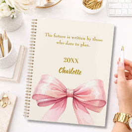 Agenda Pink bow beige cream inspirational quote 2026